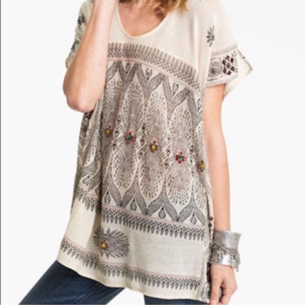 Free People Cream and Gray Patterned Tunic
